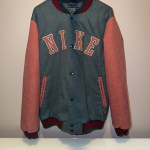 Nike Navy and Gray Bomber/Letterman Jacket